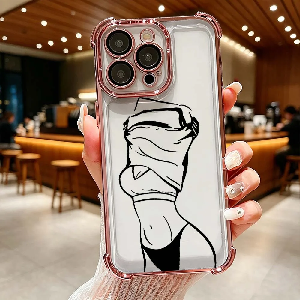 

Cartoon Female Body Patten Phone Case For iPhone 17 16 15 14 Pro Max 12 11 13 17 Air Plus 16e Anti Drop Soft Cover