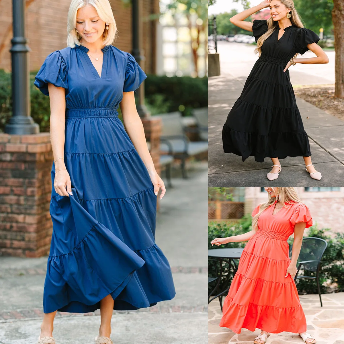 

Long Dress Women Dresses A Line High Waist Maxi Vestidos Streetwear Y2k V Neck Puff Sleeve Elegant Splice Party Night 2025