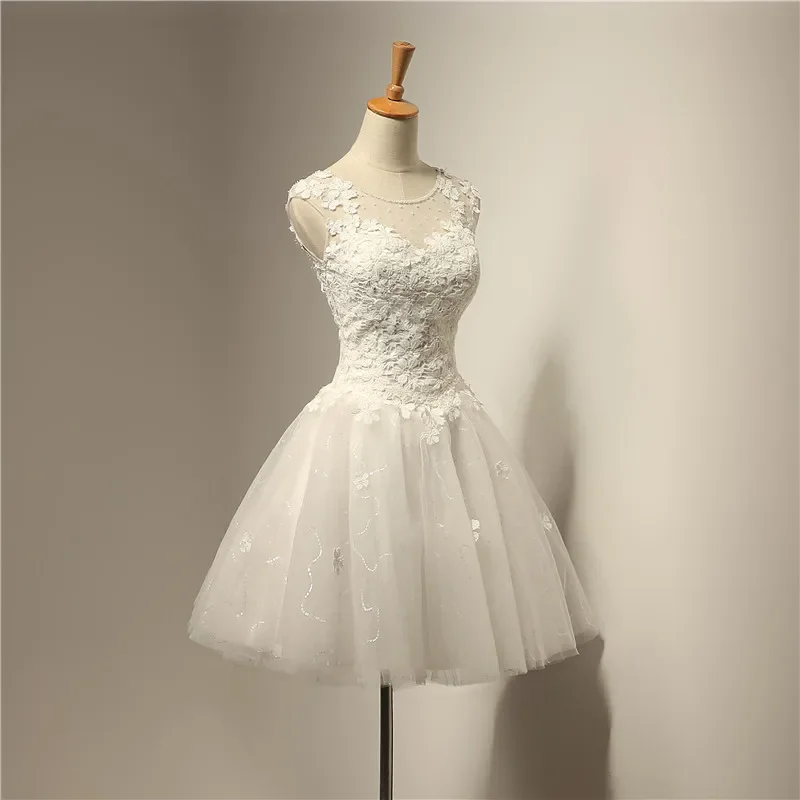 

Простые кружевные бисерные белые свадебные платья Mariage, короткий мини-халат для выпускного вечера, Vestido De Festa по индивидуальному заказу