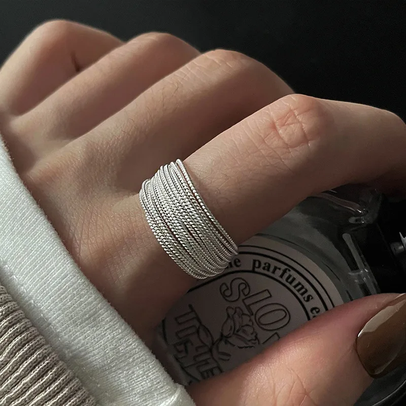 Trend Silver Color Unique Lines Ring For Women Jewelry Finger Adjustable Open Vintage Ring For Party Birthday Gift image 3