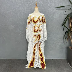 African White Lace Dresses Women Dashiki Abaya With Inner 2 Piece Sets Beaded Ankara Kaftan Robe Wedding Gown Muslim Maxi Dress