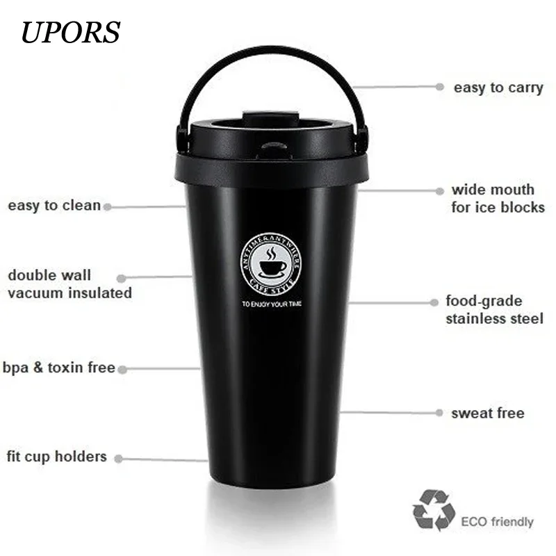 UPORS Portable 500 ML Stainless Steel Coffee Mug Double Wall Vacuum Insulated Travel Mug with Leak Proof Lid Wide Mouth Tumbler