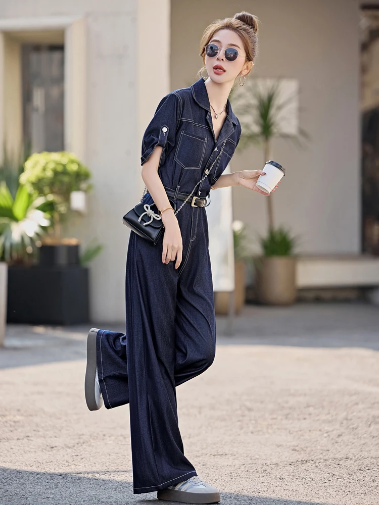 

Ele Wide Leg Denim Jumpsuit Women's Faion Slimming Agel New Summer Sle Comfortable Casual Suit