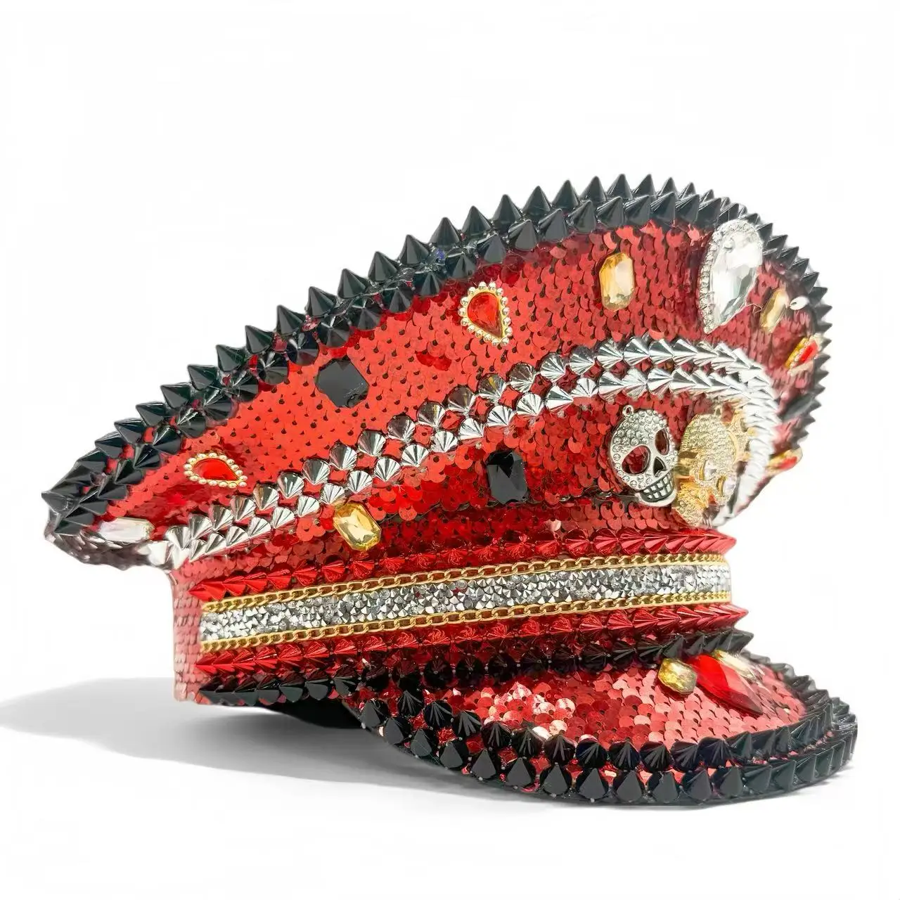 หมวกแฟนซีงานเทศกาลดนตรีหงหลวน หมวกกัปตันประดับเพชรสำหรับงานคาร์นิวัล ผู้หญิง คอสเพลย์ เครื่องประดับสำหรับผู้หญิง