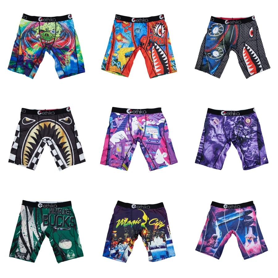 ETHIKA 1Pcs Men Underwear Boxers Breathable Mesh Crotch Man Underpants Plus Size L-3XL Mens Panties Printed Men's Boxers Briefs