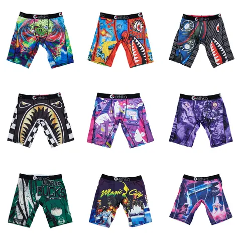 ETHIKA 1Pcs Men Underwear Boxers Breathable Mesh Crotch Man Underpants Plus Size L-3XL Mens Panties Printed Men's Boxers Briefs