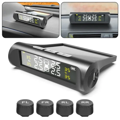 Imagen 2 del producto Pantalla LCD Digital Universal inteligente para coche TPMS sistema de supervisión de presión de neumáticos 4 sensores alarma de seguridad automática carga Solar