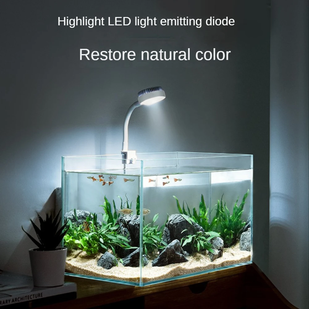 Mini LED Fish Tank Light,Full Spectrum LED aquarium Light ,Water Plant Lamp, Help for Plant Growth, 360° Rotation Bracket, 5W