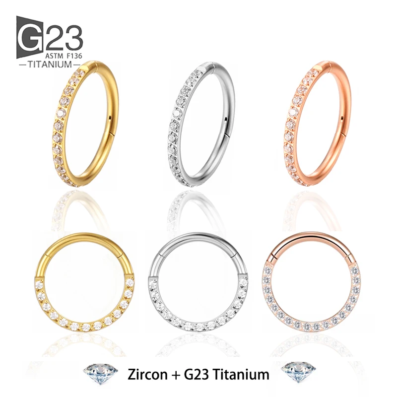 ASTM F136 G23 Titanium 14G/16G/18G Nose Rings Hinged Segment Ear Cartilage Tragus Earring Hoops Septum Clicker Piercing  Jewelry