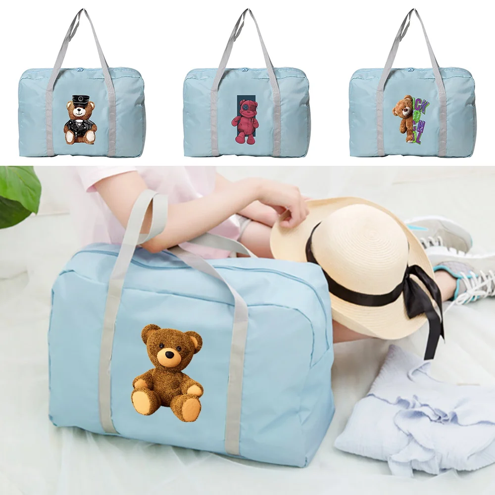 

Handheld Travel Bag Bear Pattern Printing Series Foldable Spacious Durable Travel Duffel Accessories Bag with Zipper