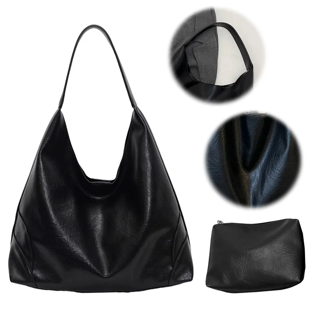 

Slouchy Hobo Bag for Women Solid Shoulder Bag PU Leather Trendy Tote Bag Underarm Bag for Work Travel