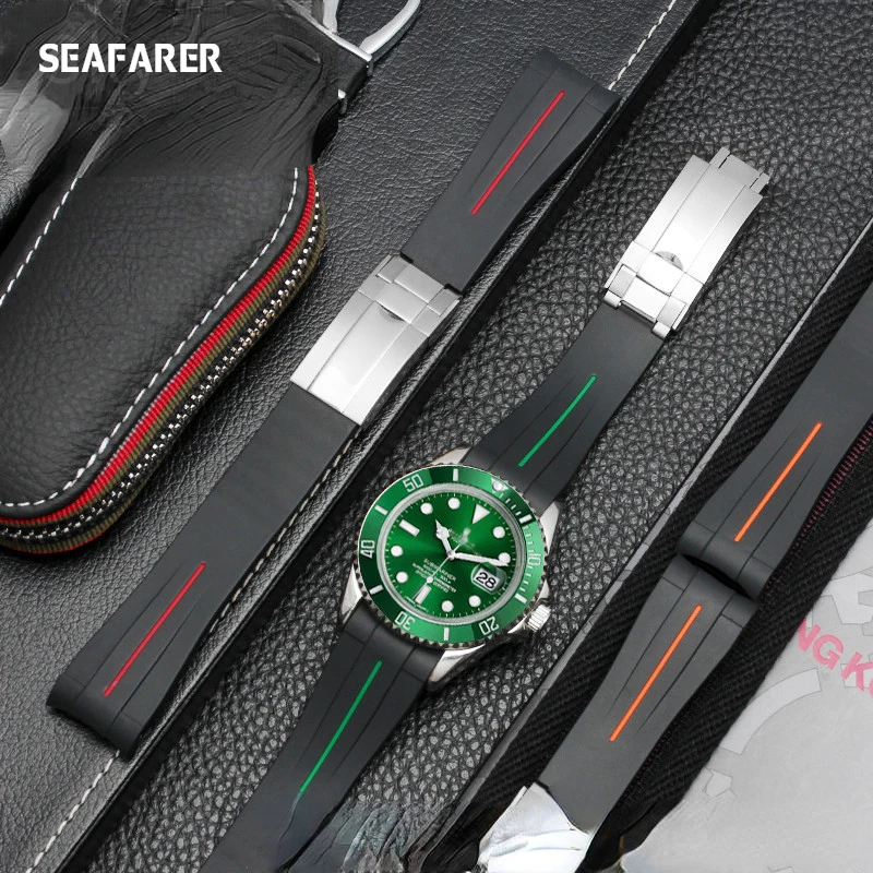 Watchband For Rolex Submariner Black Green Water Ghost GMT Explorer Yacht Famous Air Fighter Rubber Watch Strap Male watch band