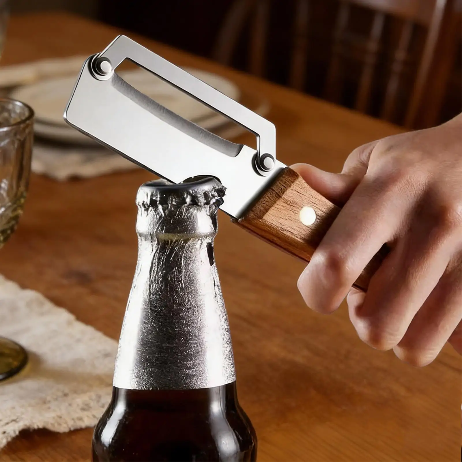 Stainless steel peeler with wooden handle for peeling and slicing fruits and vegetables Durable and smooth operation