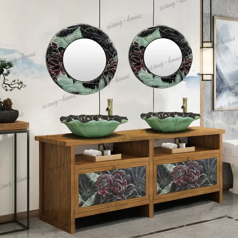 FG  Chinese antique solid wood elm face wash basin cabinet washstand toilet bathroom cabinet