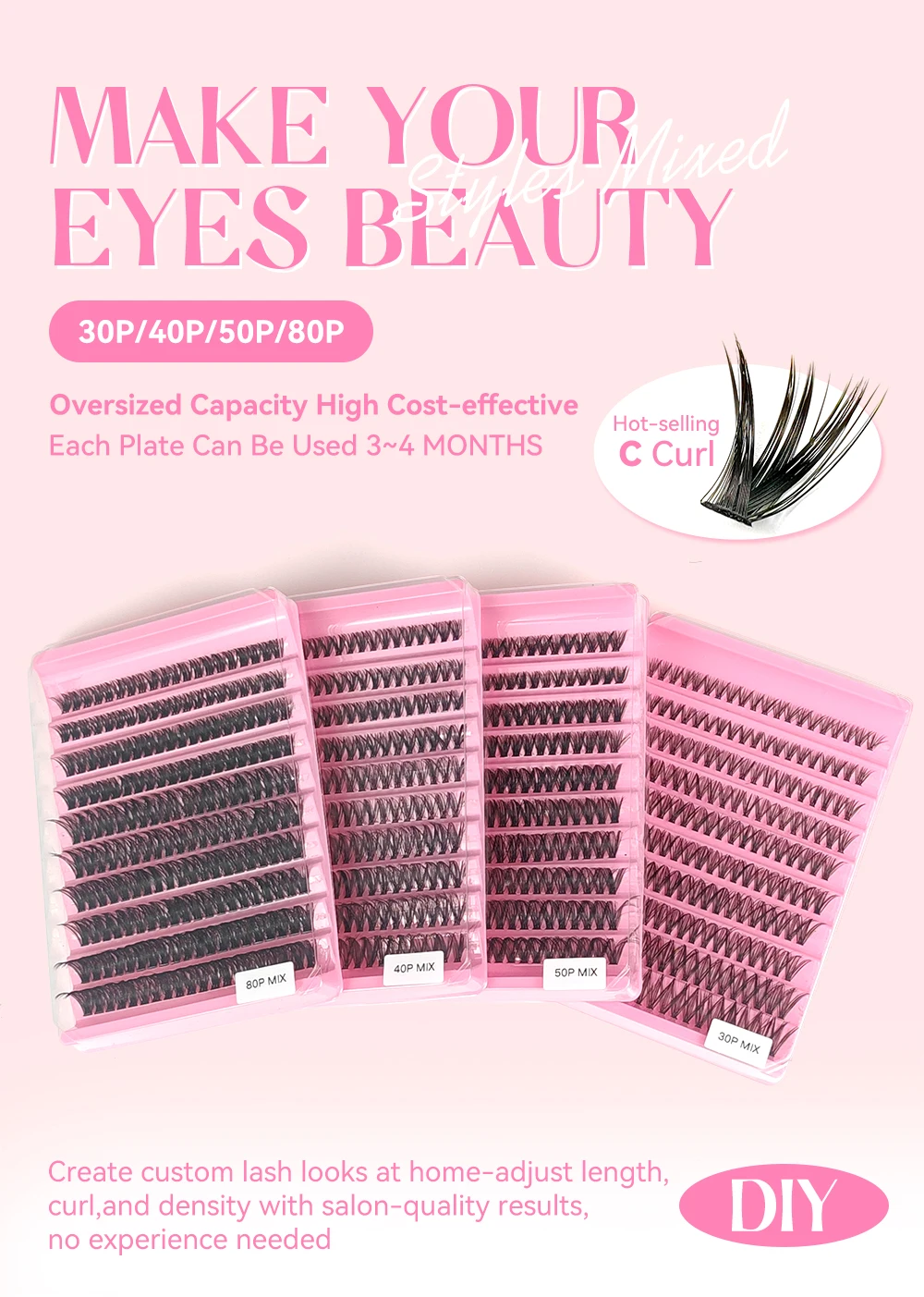Yelix DIY Cluster-Wimpern 30D 40D 50D 80D Natürlich Flauschig Wiederverwendbar Großhandel für Schönheitssalons, Händler, Profis, Make-up – Detail 1