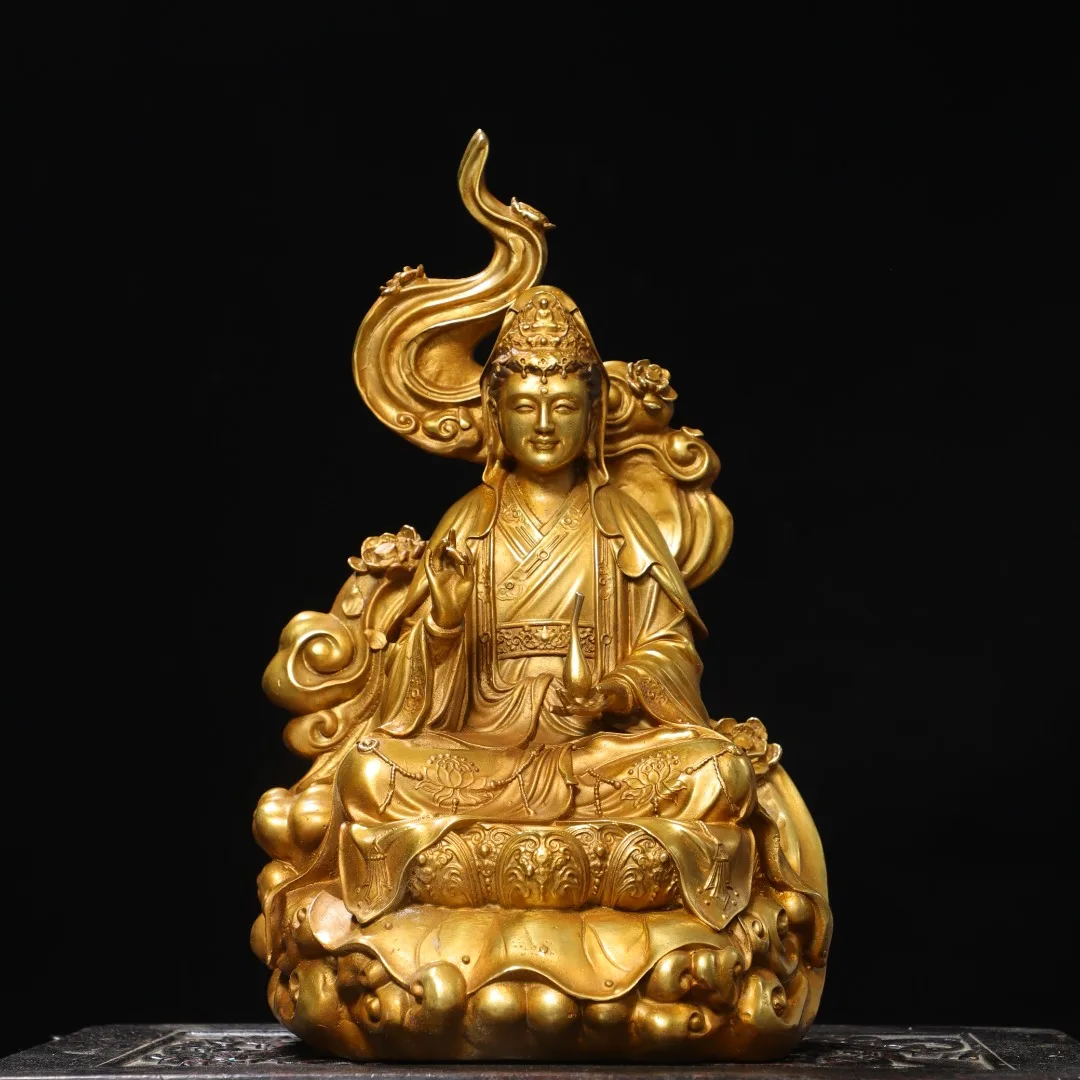 Old Bronze Gilded Guanyin Bodhisattva Cloud backlight Lotus Terrace Sitting Buddha Amitabha Worship Hall