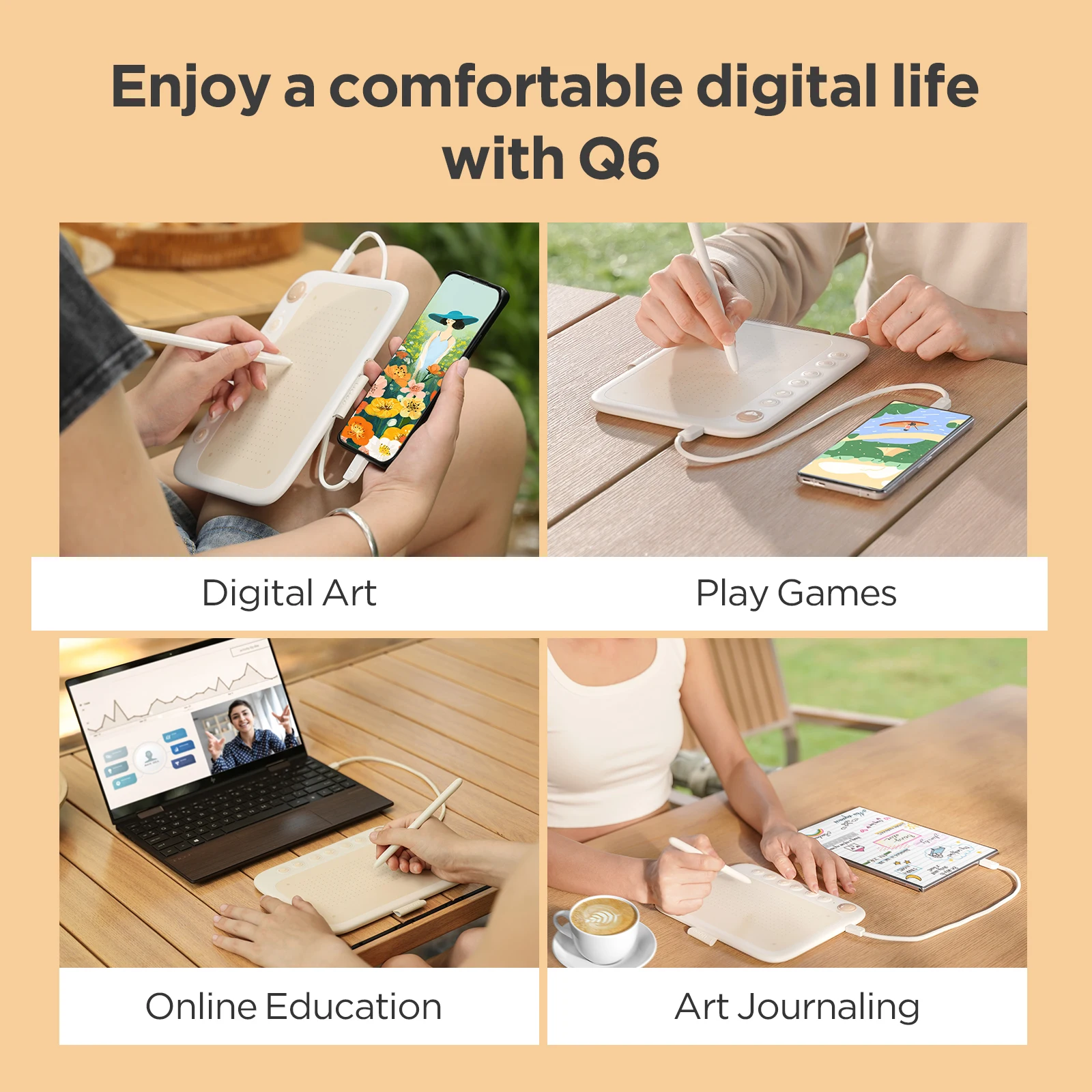 Ugee Q6 Drawing Tablet 6 inch Graphic Tablet Digital Pen Pad Artist Writing Board For Children Child Android PC