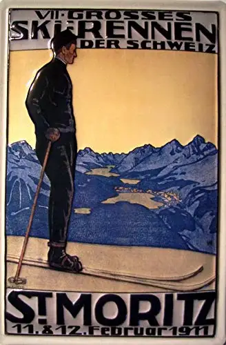 

St. Moritz Race Ski 1911 металлическая жестяная вывеска 8x12 дюймов