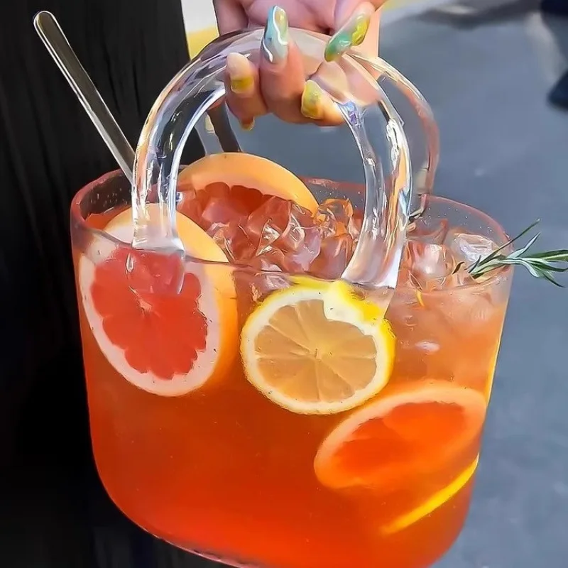 

XC handheld glass bag slightly intoxicated fruit wine glass set with tray bar juice tavern cocktail glass bar