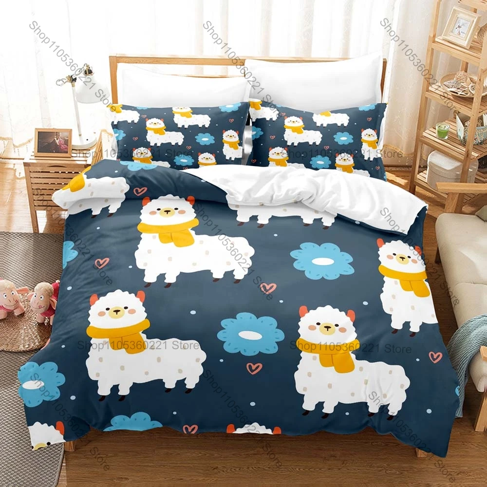 Personality Kawaii alpaca Three Piece Bedding Set Luxury Comforter Set with Queen King Size Including Cool animal pillowcase