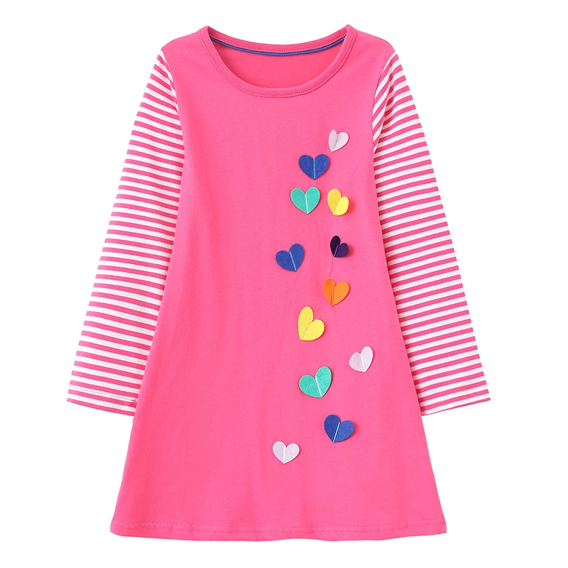 Jumping Meters 3-7T Hund Stickerei Kinder Prinzessin Mädchen Kleider Gestreifte Tiere Langarm Herbst Kinder Geburtstag kleid – Detail 12