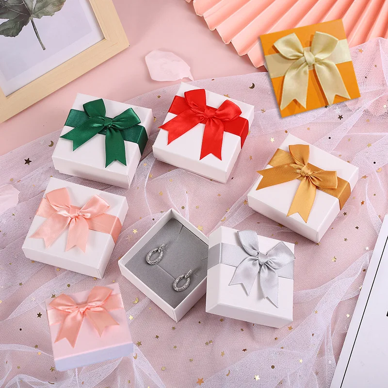 Jewelry Packaging Box Bow High-Grade Necklace Earrings Ring Storage Organizer Women Fashion Pendant Display Case Gift Wedding 20