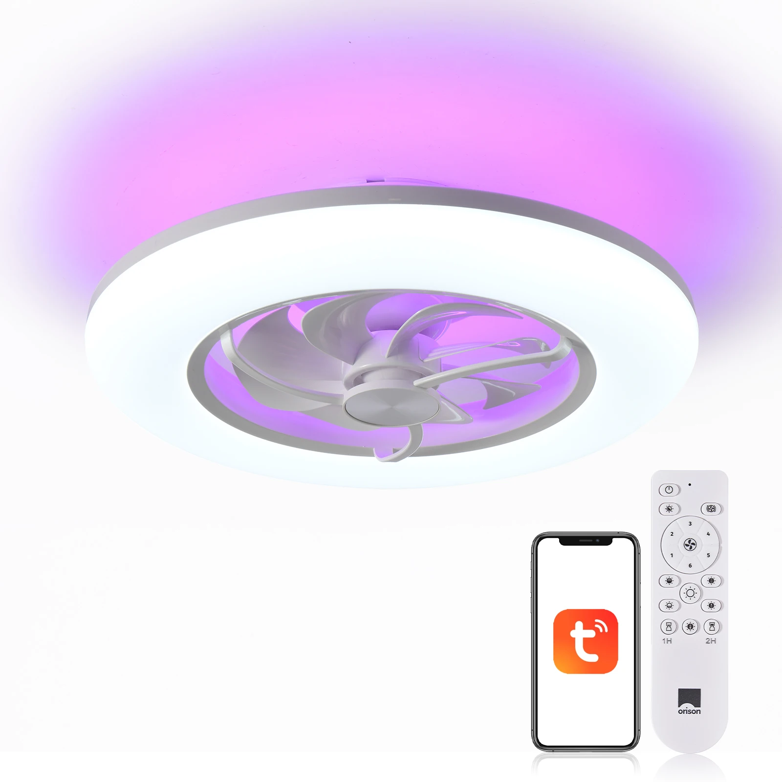 

Orison 22.4" Low Profile Ceiling Fan with Light, LED Dimmable, Smart 3-Color, 6-Speed, 7 Blades, Remote Control