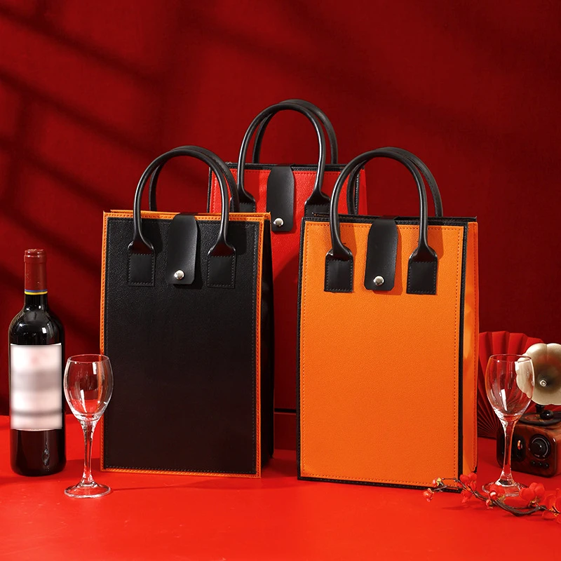 

Luxury Red Wine Packing Bag Exquisite Portable PU Leather Handle Bag Double Bottle Red Wine Tote Bag Champagne Bag Gift Box