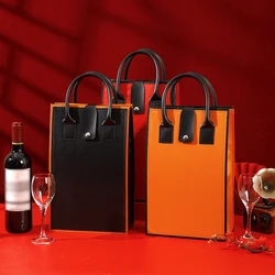 Luxury Red Wine Packing Bag Exquisite Portable PU Leather Handle Bag Double Bottle Red Wine Tote Bag Champagne Bag Gift Box