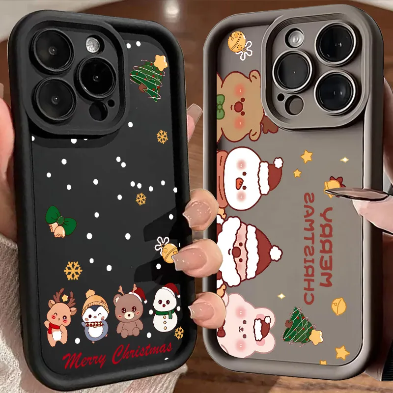 

Cartoon Snowman Elk Christmas Tree Soft Silicone Case For iPhone 17 11 15 16 13 Pro Max 14 Plus 12 16 Pro 16E 17 AIR Phone Cover