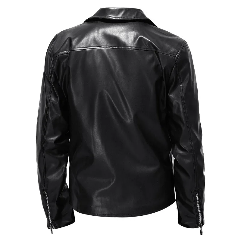 Foreign Trade Men\'s Leather Jacket, European and American Fashion Casual Lapel Diagonal Pull Motorcycle PU Leather Jacket