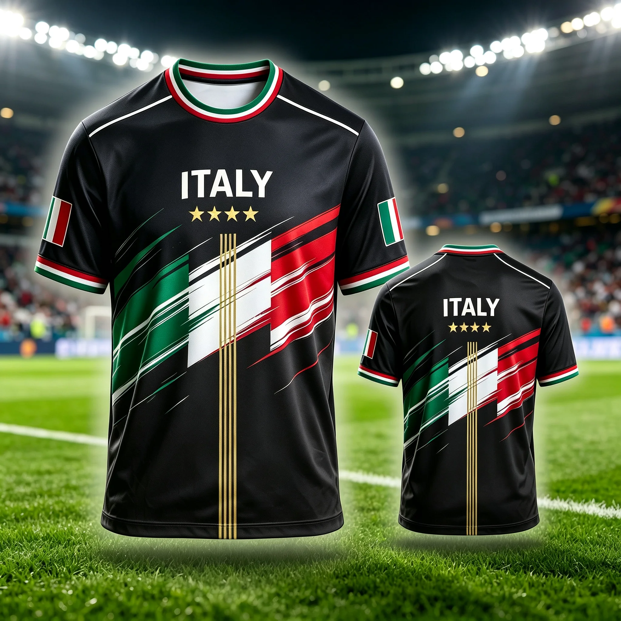 ITALY Big Letter Five‑Star Italy Fan Sports Jersey, Color‑Block Print Design, Multi‑color Unisex For Outdoor Training Fan Tee