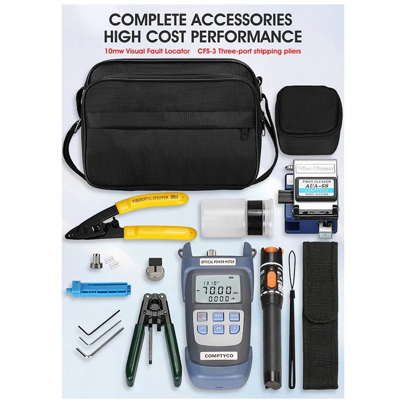 Фтх набор инструментов для оптического волокна с волоконным клировщиком-70-+ 10 дБм оптический измеритель мощности Визуальный дефектоскоп 10 мВт