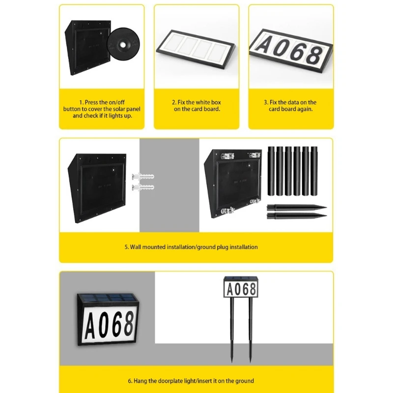 Solar Powered Address Sign Outdoor Waterproof LED Address Sign Lamp Solar House Number Light Outdoor Address Number