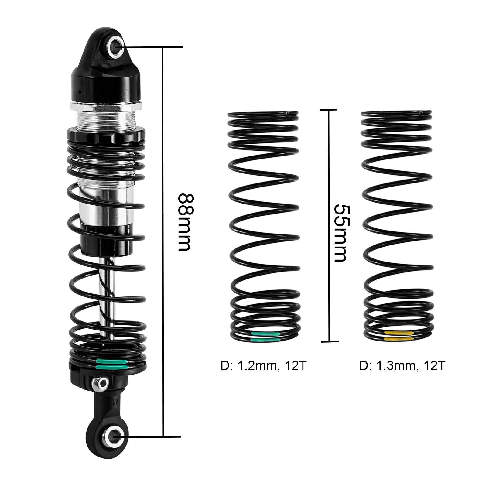 صدمات زيت INJORA مقاس 88 مم مع نوابض تقدمية لشاحنة مونستر 1/16 Mini Maxx Mini XRT