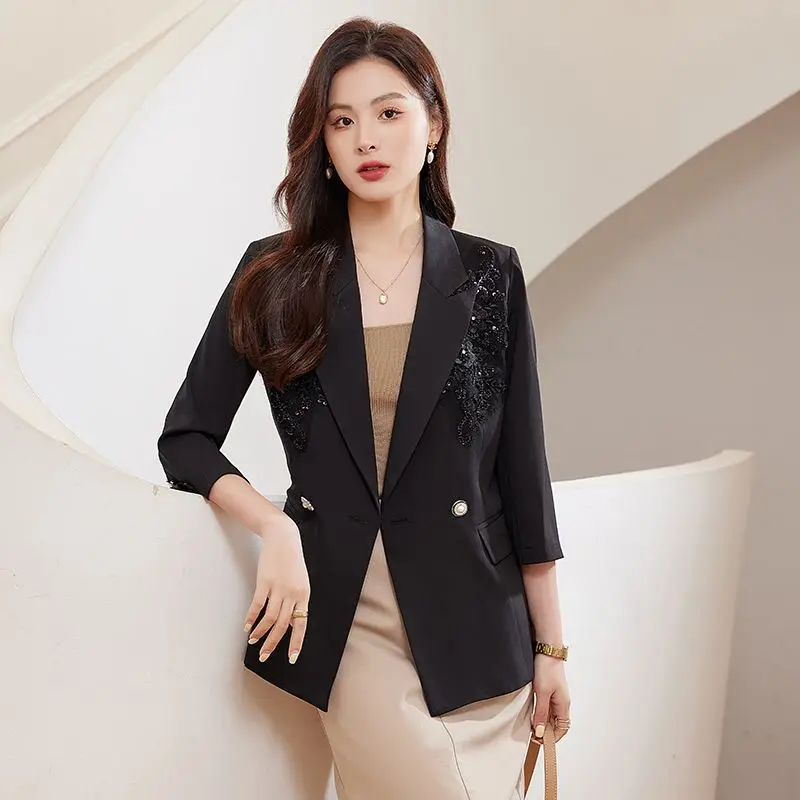 Temperament Three-Dimensional Embroidered Suit Jacket for Women 2024 Spring Summer New Korean Style Slim Fit Fashion Blazers