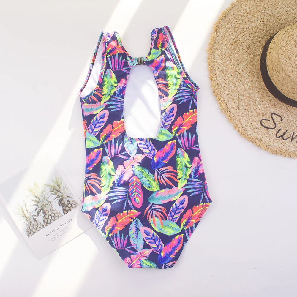 5-14 Years Leaf Print Kids Girls One Piece Swimsuit Summer Beach Girl Monokini Children Students Teens Swimwear Bathing Suit