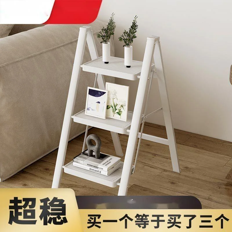 

3 Step Folding Ladder For Home Metal Foldable Stair Ladders Anti-slip Herringbone Ladder Chair Folding Stairs Stool