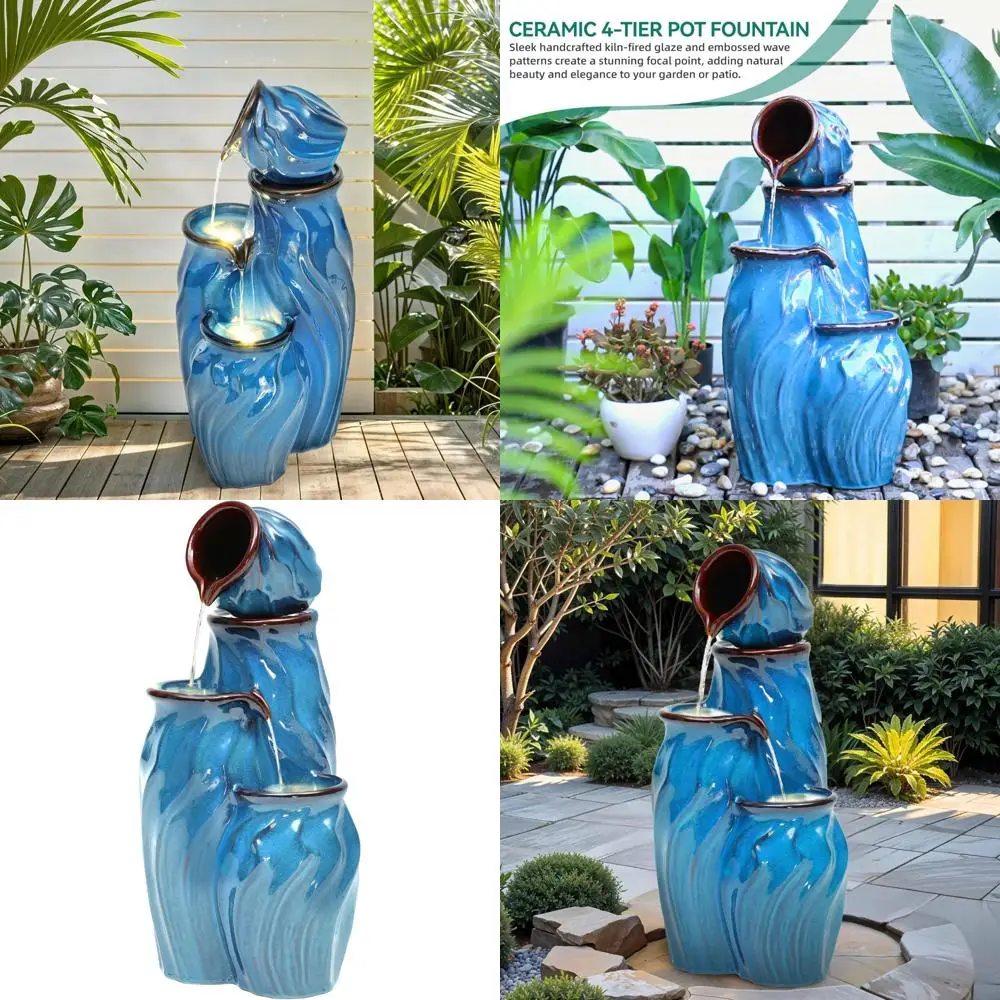 

4-х уровневый керамический уличный фонтан с подсветкой, спокойный оазис для вашего патио или сада