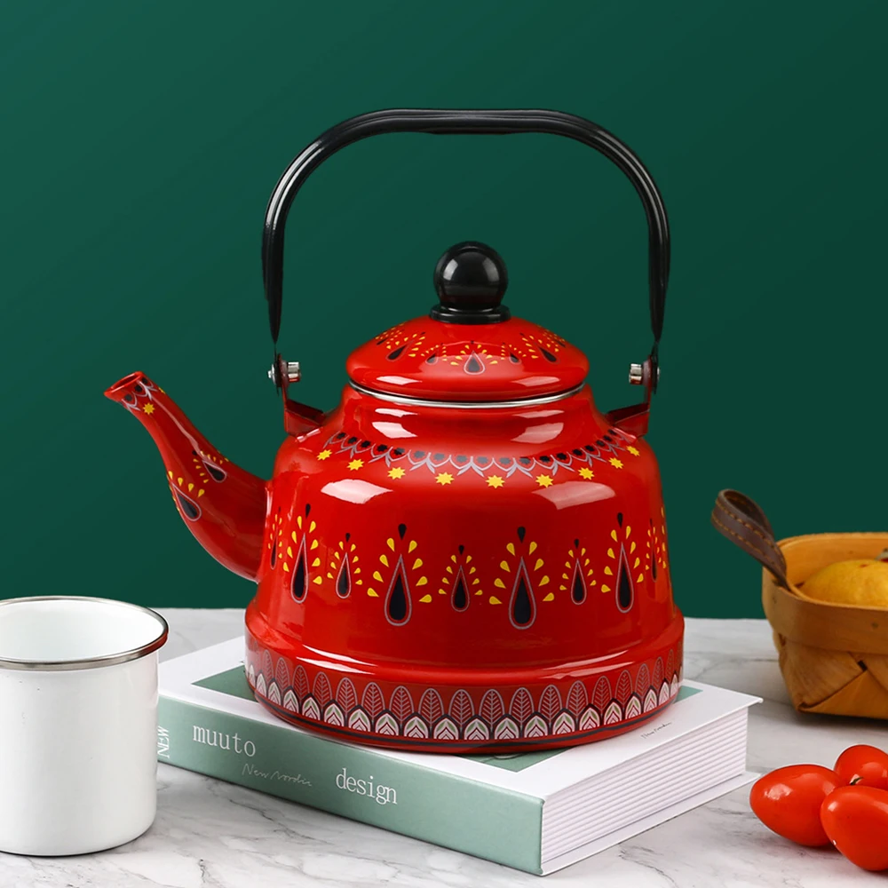 Enamel Ancient Bell Pot, Large Capacity Teakettle, Induction Cooker Open Flame Boiling Kettle, Enamel Gift Tea Kettle, 2.5L
