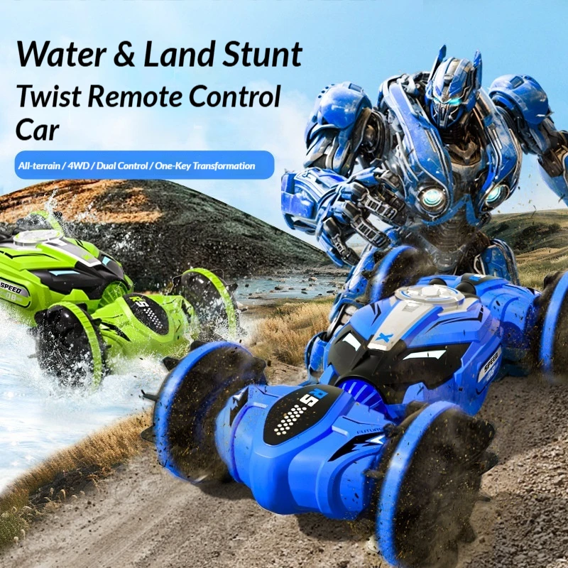 JJRC Amphibious Stunt Twist Car Four Wheel Drive Dual Control Deformation Remote Control Waterproof Off Road Customizable