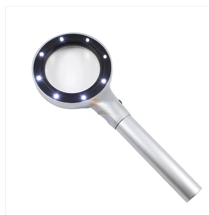 8 LED lights 55mm reading and newspaper handheld magnifying glass 5x alloy frame with light, high-definition package delivery