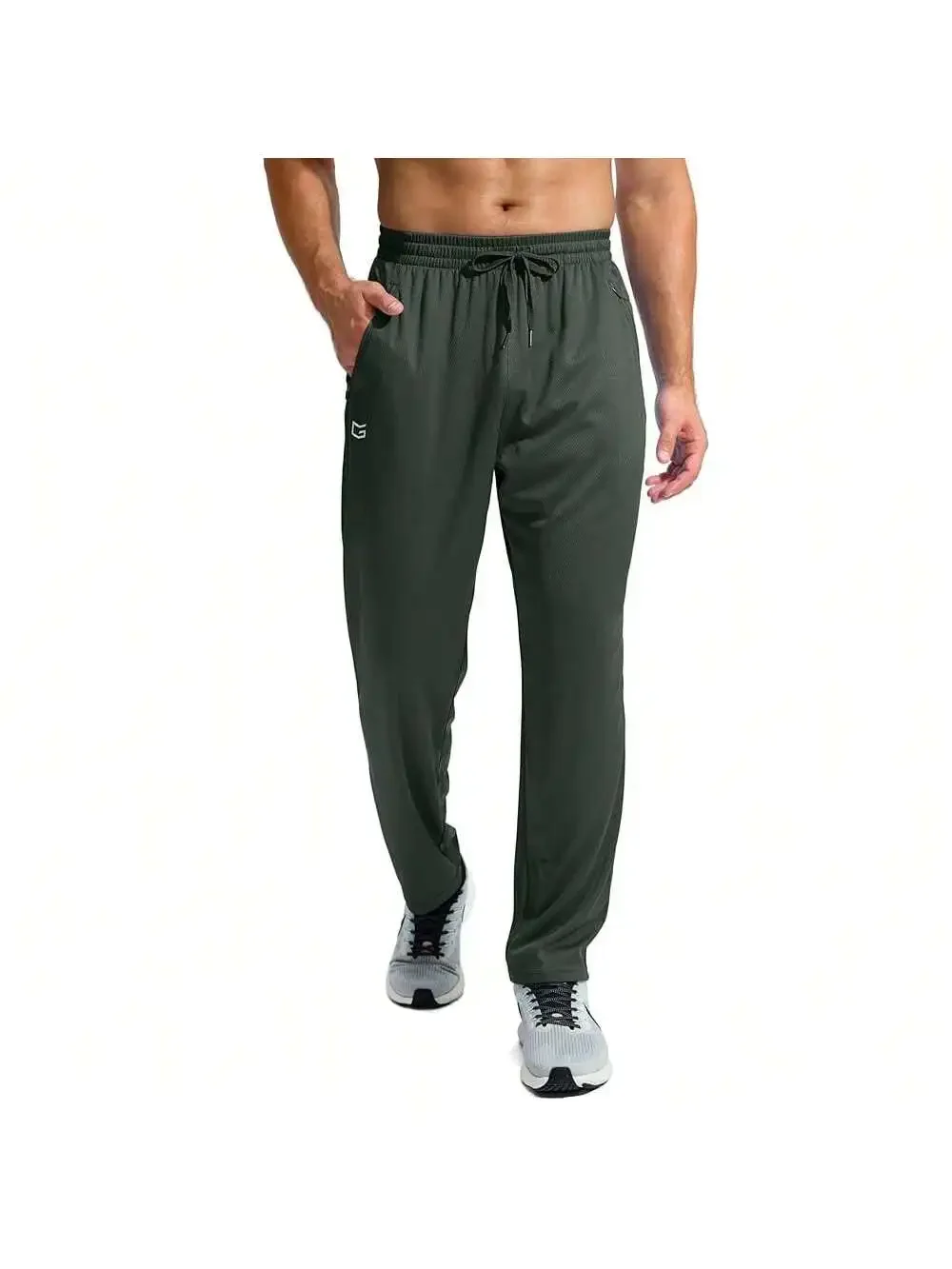 

Mens Lightweight Mesh Sweatpants With Zipper Pockets Open Bottom Athletic Pants