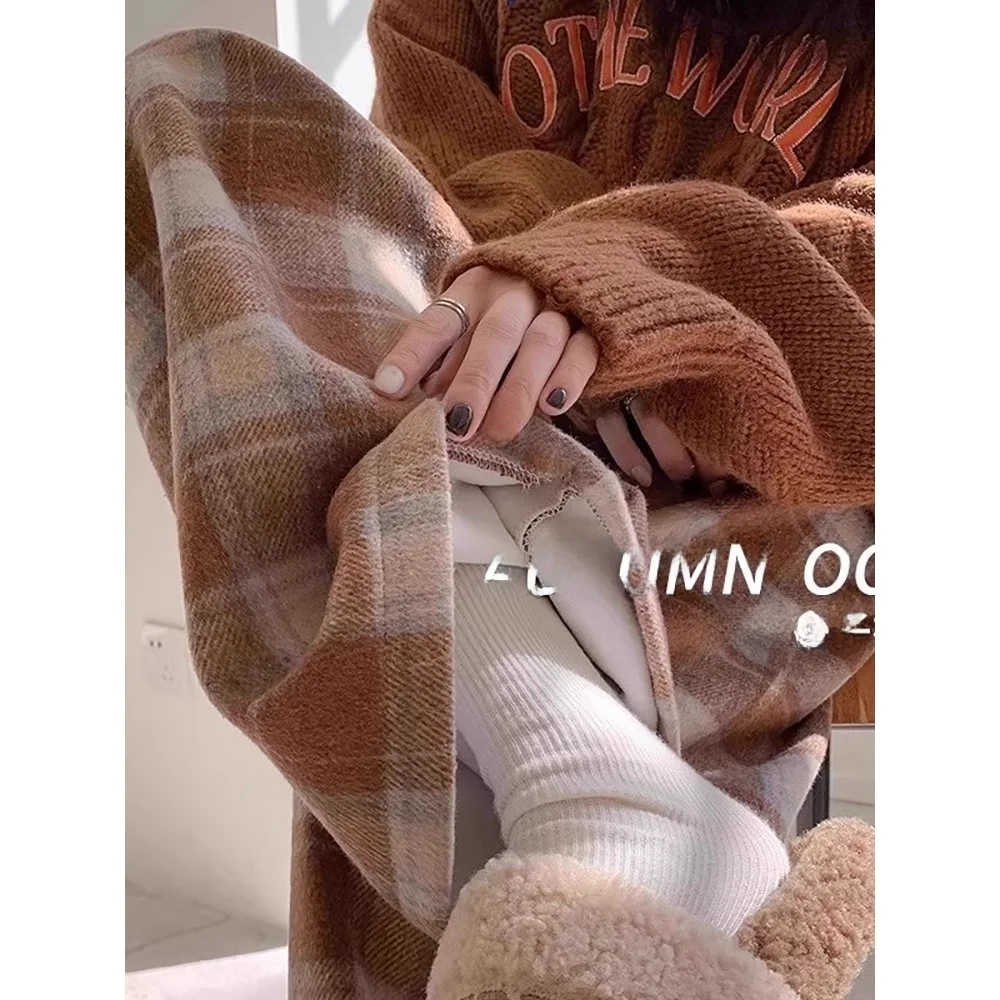 

Мужские шерстяные брюки очень большого размера, осень-зима, Thiened Fce, прямые брюки с высокой талией, повседневные хлопковые брюки в клетку