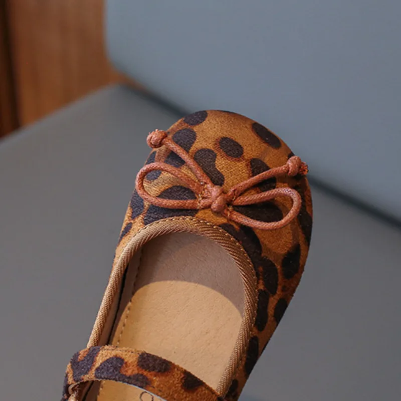 Zapatos planos con estampado de leopardo para niños, calzado con lazo de gancho poco profundo, suela suave de PU, Mary Janes