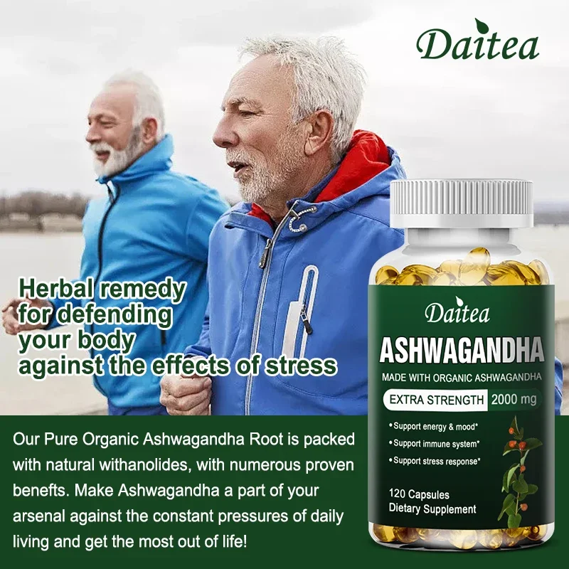 Daitea Organic Ashwagandha Extract - Extra Strength - 2000mg - Supports healthy energy and mood, immune system health - 120 diet