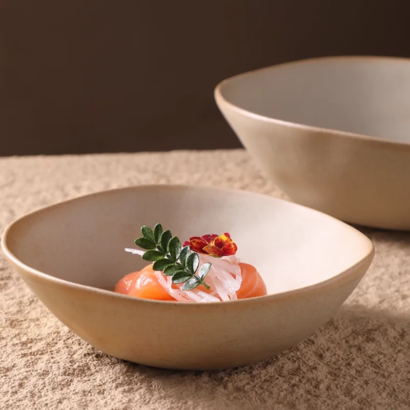 Vintage Unglazed Coarse Ceramic Soup Bowl, Noodle Bowl, Fruit Salad Bowl, Irregular Tableware, Dessert Bowl, Kitchenware