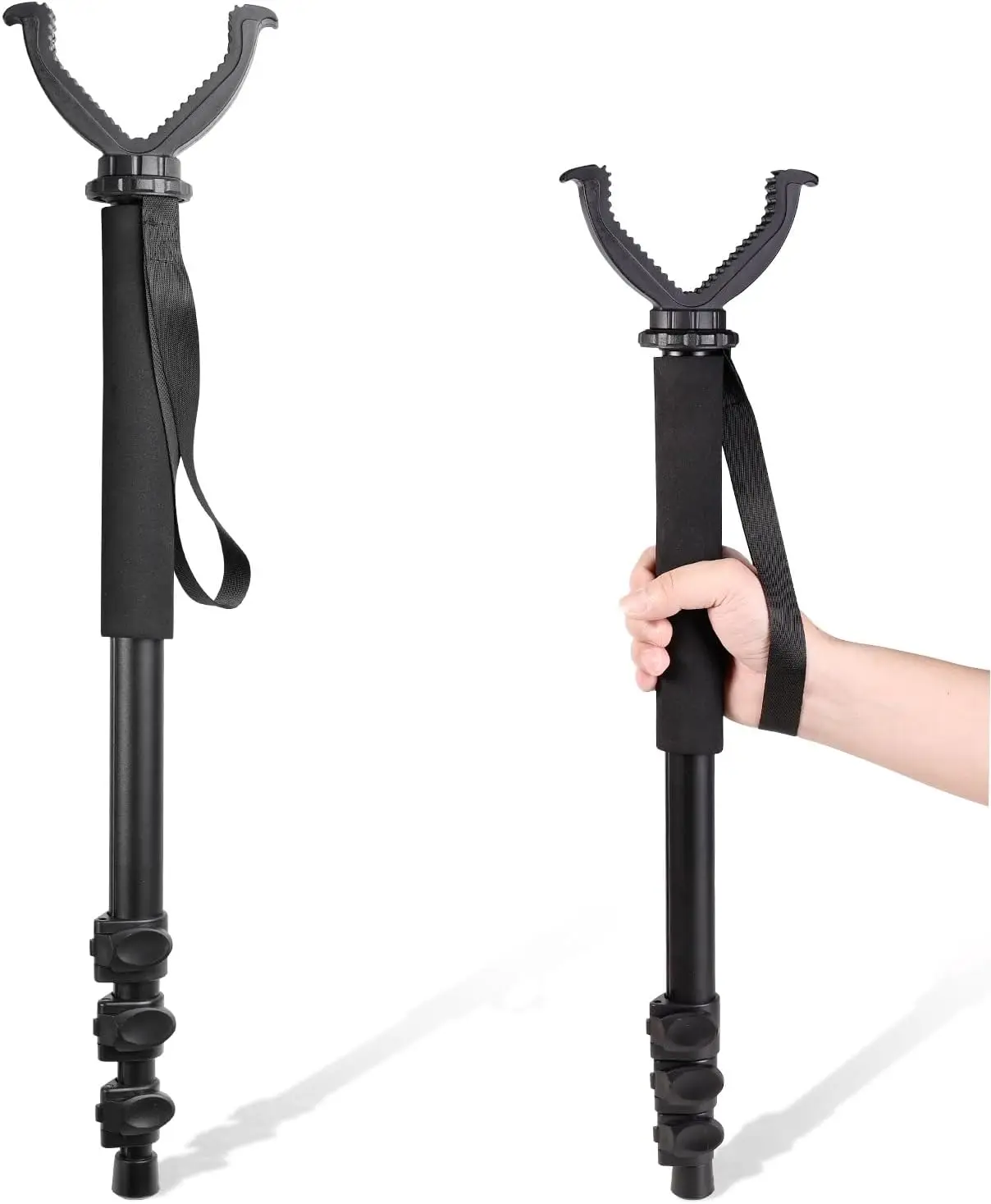 V‑Yoke Monopod Hunting Shooting Rest Stick,Adjustable Outdoor Observation Support Stick with Hand Strap