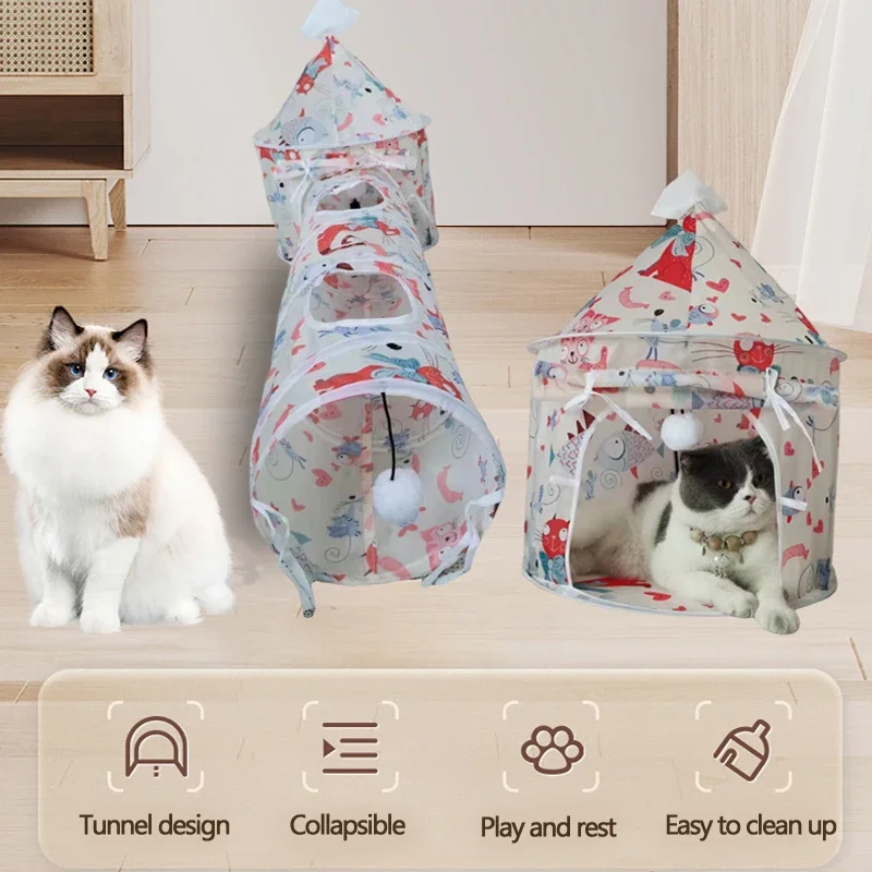 Pet Cat Tent Cat Tunnel Interactive Play Hide and Seek Toy Indoor Foldable Cat House Small Pet Toy