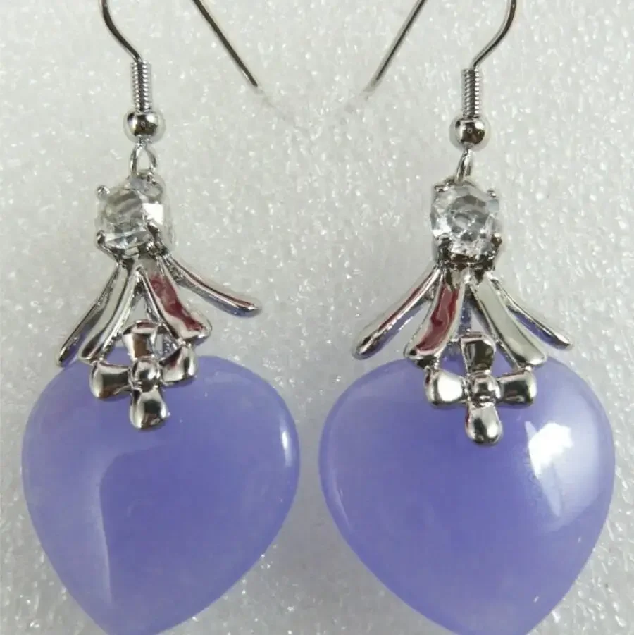 

Women's Retro temperament Purple Jade heart-shaped silver plated popular Earrings